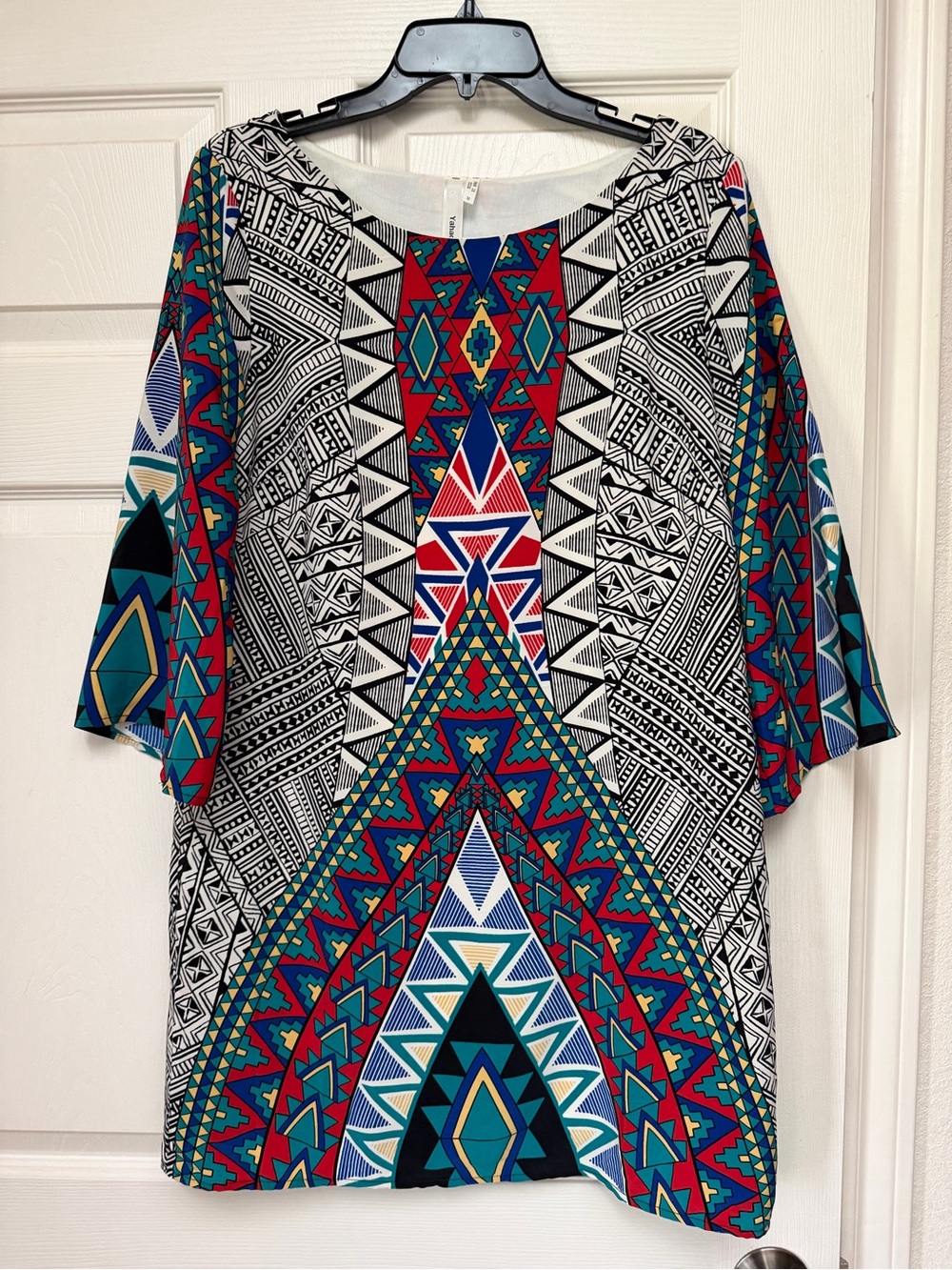 Women’s Geometric Print Tunic Dress- Multicolor